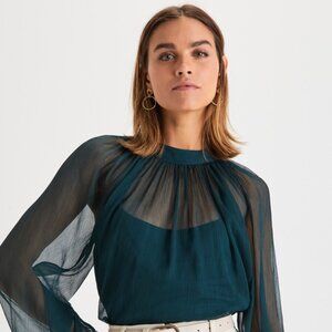 Lulus Angelically Airy Emerald Green Balloon Sleeve Top - Size S